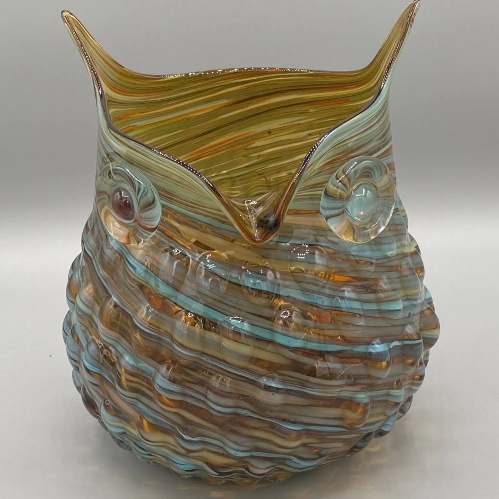Hand Blown Glass Owl Vase
